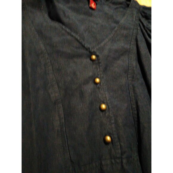 Merona Womens 6 Dress Short Sleeve Waist Tie Half Button Linen Rayon Blue V Neck - Picture 5 of 7